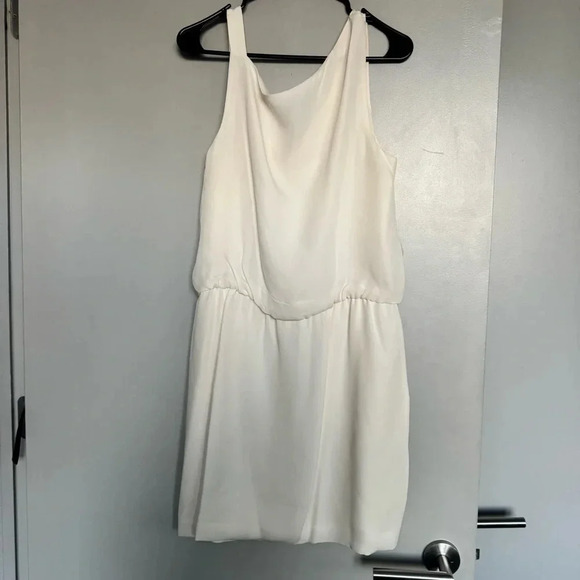 Theory Silk Jaylyn Draped Mini Dress in Ivory Cream White Size 12 - Picture 3 of 4